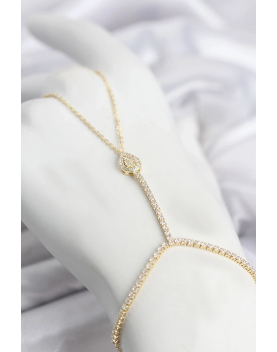 Gold Renk Pirinç Zirkon Taşlı Damla Model Şahmeran