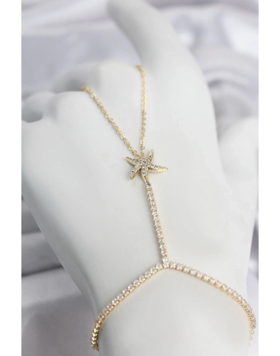Gold Renk Pirinç Zirkon Taşlı Deniz Yıldızı Model Şahmeran