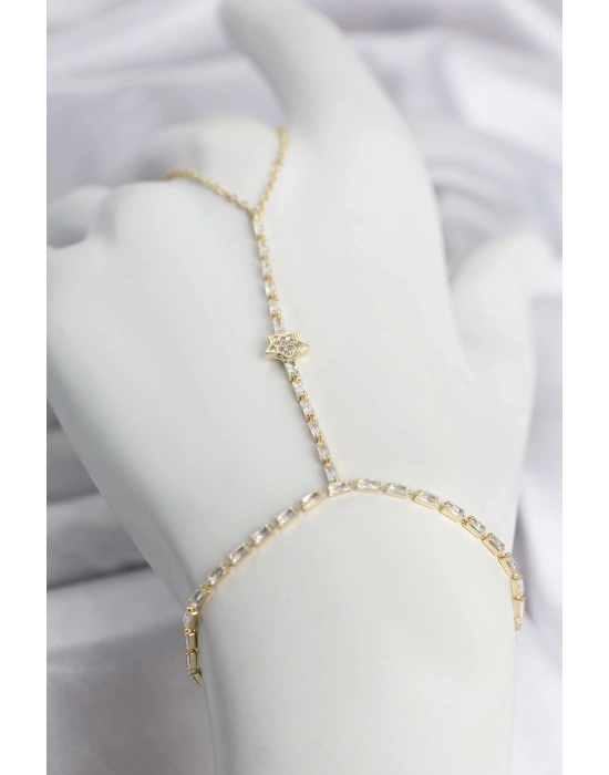 Gold Renk Pirinç Zirkon Taşlı Yıldız Model Şahmeran