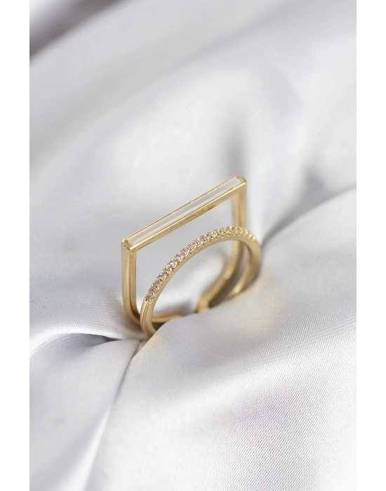 ® Gold Renk Sedefli Zirkon Taşlı 2li Kadın Yüzük