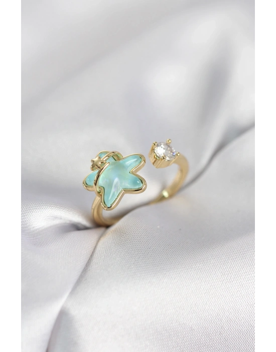 ® Gold Renk Turkuaz Yıldız Model Kadın Yüzük