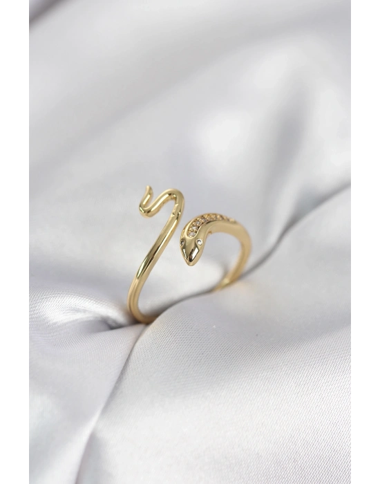 ® Gold Renk Yılan Model Zirkon Taşlı Kadın Yüzük