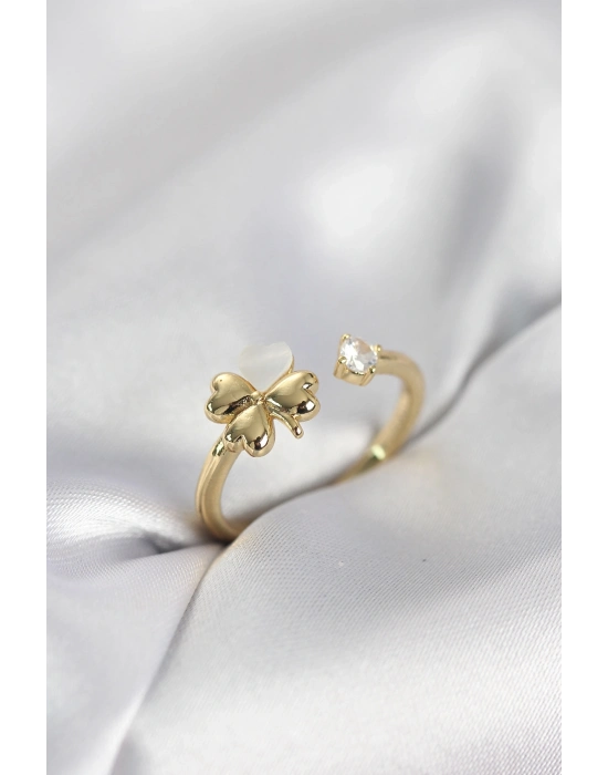 ® Gold Renk Yonca Model Sedefli Kadın Yüzük