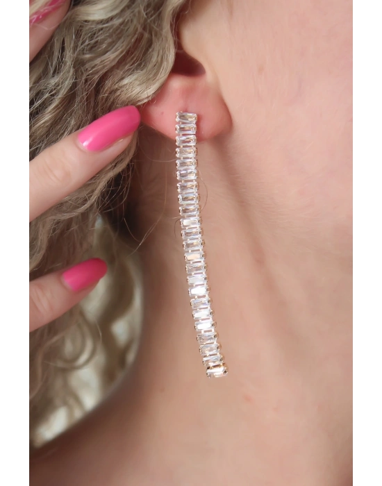 Gold Renk Zirkon Taşlı Kadın Küpe