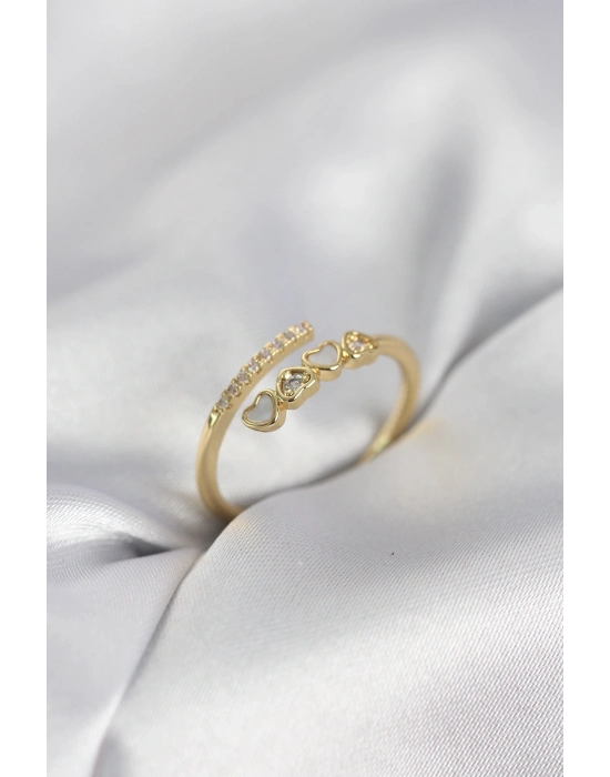 ® Gold Renk Zirkon Taşlı Minimal Kalp Model Kadın Yüzük