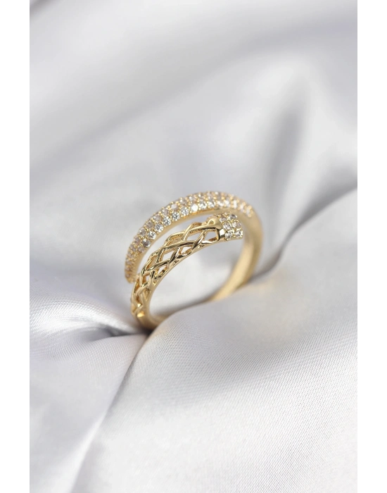 ® Gold Renk Zirkon Taşlı Sarmal Kadın Yüzük