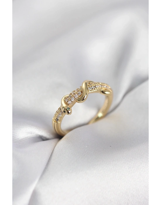 ® Gold Renk Zirkon Taşlı Sarmal Yılan Model Kadın Yüzük