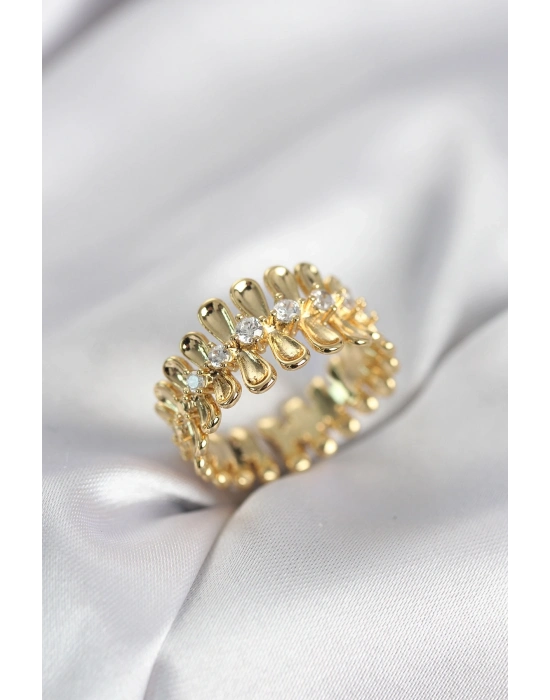 ® Gold Renk Zirkon Taşlı Sıralı Damla Model Kadın Yüzük