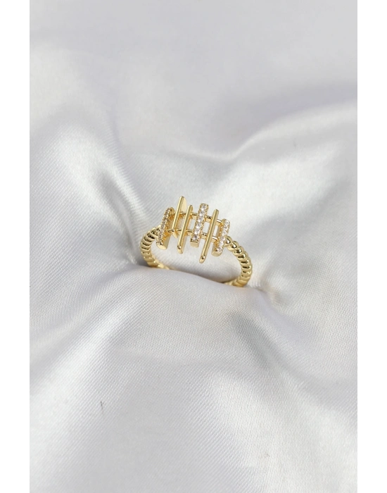 Gold Renk Zirkon Taşlı Sütun Model Kadın Yüzük