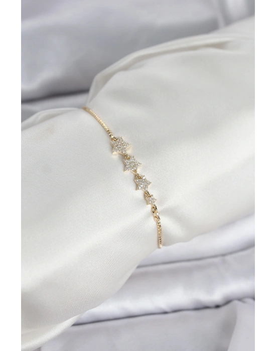 ® Gold Renk Zirkon Taşlı Yıldız Model Asansörlü Kadın Bileklik