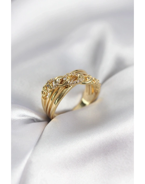® Gold Renk Zirkon Taşlı Zincir Model Kadın Yüzük