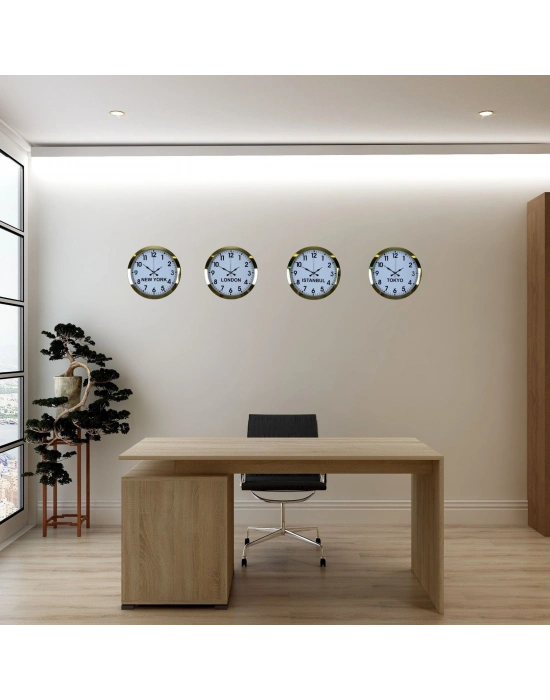 Gold Seri 4’lü Metal 36 cm Dünya Saatleri