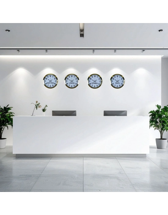 Gold Seri 4’lü Metal 36 cm Dünya Saatleri