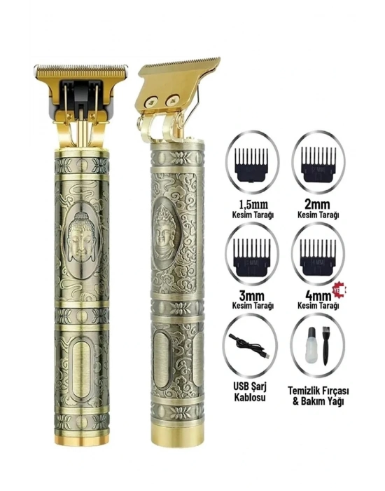 Gold Uçlu Vintage  Şarjlı Traş Makinesi Saç Sakal Ense Çizim Vucüt Kılı Tıraş Makinası