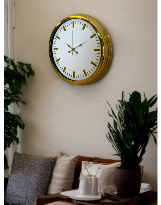 ® Gold & White Lüks Tasarım 40 Cm Gold Metal Duvar Saati