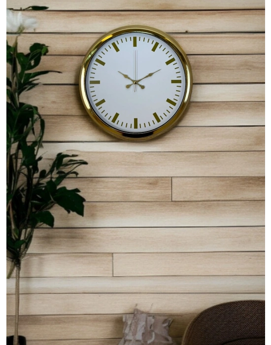 ® Gold & White Lüks Tasarım 40 Cm Gold Metal Duvar Saati