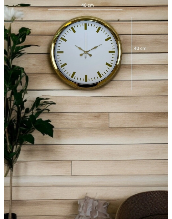 ® Gold & White Lüks Tasarım 40 Cm Gold Metal Duvar Saati