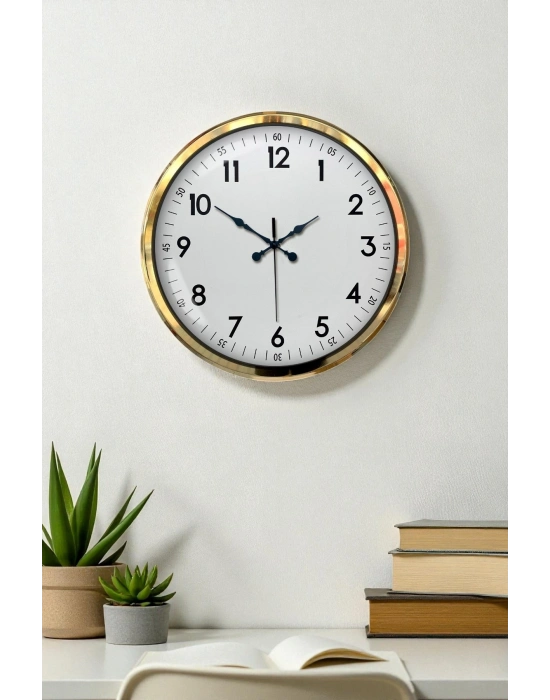 ® Gold & White Luxury Classic 52 Cm Metal Duvar Saati