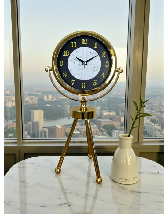 ® Golden Marble Üç Ayaklı Metal Masa Saati