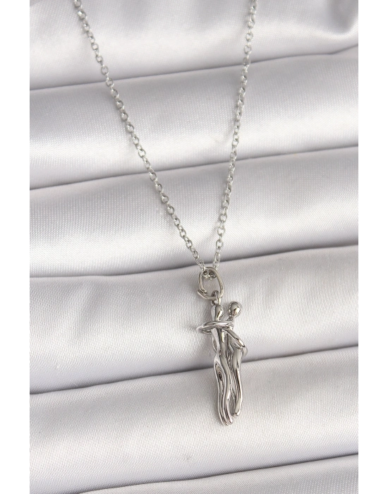 316L Çelik Gümüş Renk Zincir Sarılma Model Kadın Kolye