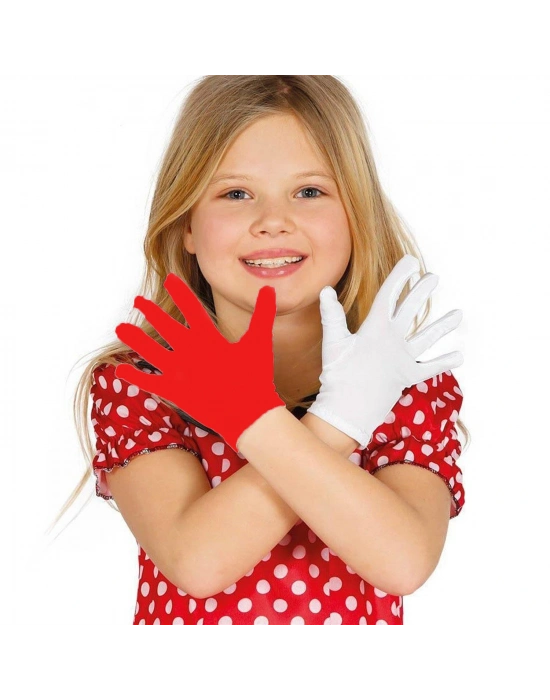 Gösteriler İçin 1 Çift Kırmızı Beyaz Pandomim Eldiveni Çocuk Boy