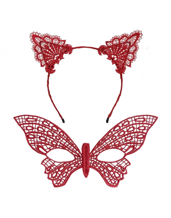Gösterişli Kırmızı Dantel Maske Ve Taç Seti 7 No – Masquerade Ve Davetler İçin