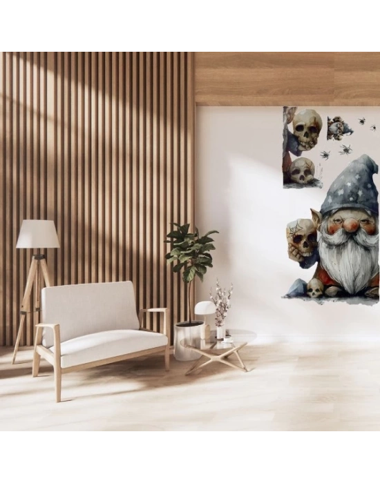 Gotik Cüce ve Kafatası Halloween Duvar Sticker Seti
