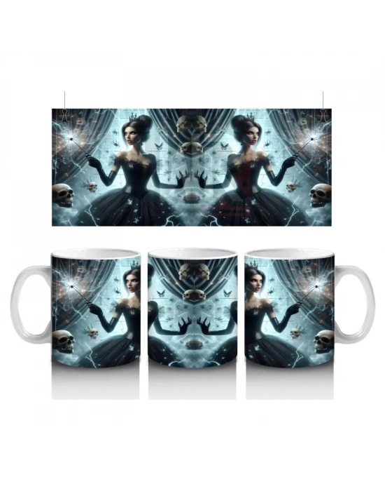 Gotik Elbise Giymiş Vampir Kadın Figürlü Korku Temalı Cadılar Bayramı Baskılı Kupa