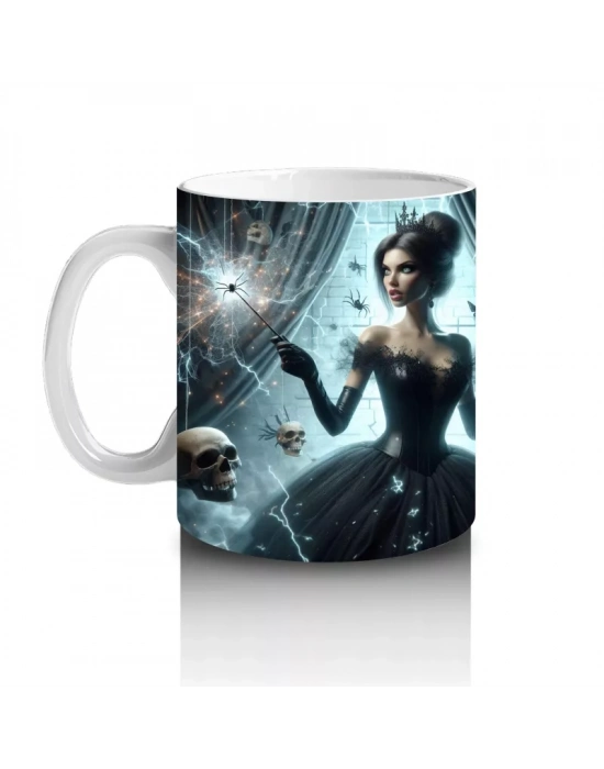 Gotik Elbise Giymiş Vampir Kadın Figürlü Korku Temalı Cadılar Bayramı Baskılı Kupa