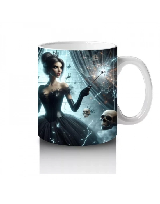 Gotik Elbise Giymiş Vampir Kadın Figürlü Korku Temalı Cadılar Bayramı Baskılı Kupa