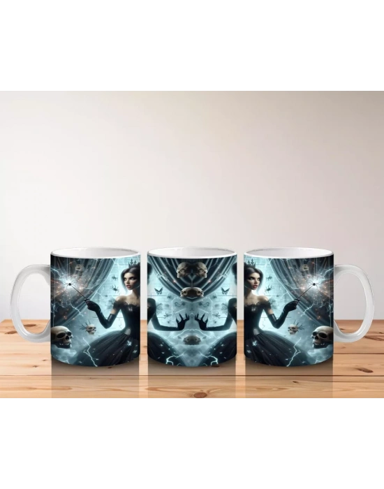 Gotik Elbise Giymiş Vampir Kadın Figürlü Korku Temalı Cadılar Bayramı Baskılı Kupa