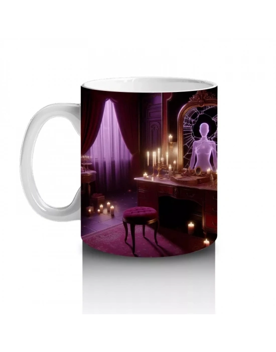 Gotik Şamdanlı Saray Salonunda Cadı Ayini Temalı Cadılar Bayramı Baskılı Kupa Bardak