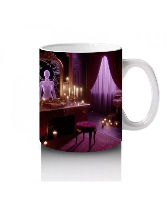 Gotik Şamdanlı Saray Salonunda Cadı Ayini Temalı Cadılar Bayramı Baskılı Kupa Bardak