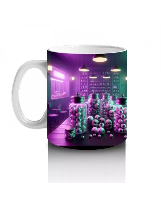 Gotik Tarzda Cam Fanuslu Işıltılı Cadılar Bayramı Baskılı Kupa Bardak