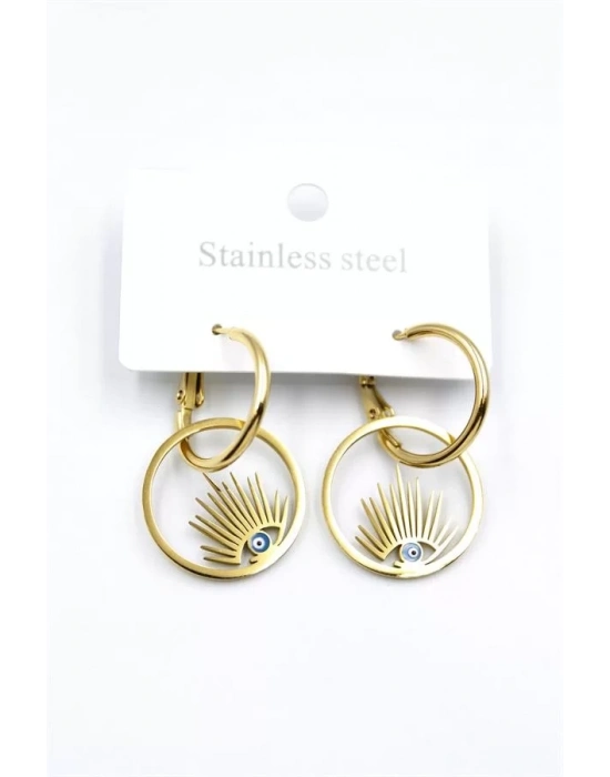 Göz Çelik Halka Küpe - Altın