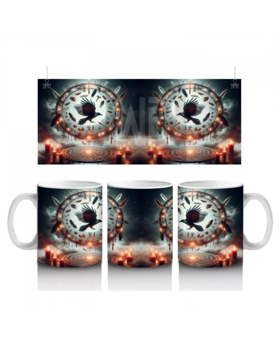 Göz Figürü ve Alevlerle Çevrelenmiş Gotik Büyü Temalı Cadılar Bayramı Baskılı Kupa