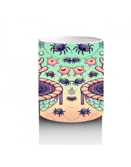 Göz Küresi Figürlü Renkli Şekerlemelerle Süslenmiş Cadılar Bayramı Baskılı Kupa