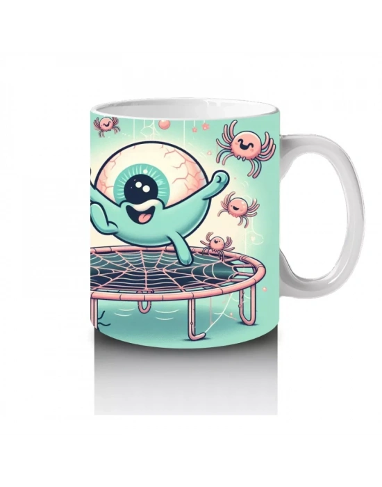 Göz Küresi Şekerlemeleriyle Süslenmiş Eğlenceli Cadılar Bayramı Baskılı Kupa Bardak