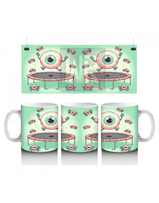 Göz Küresi ve Diş Şekerleriyle Renkli Cadılar Bayramı Baskılı Kupa