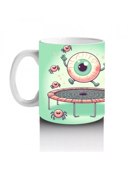 Göz Küresi ve Diş Şekerleriyle Renkli Cadılar Bayramı Baskılı Kupa