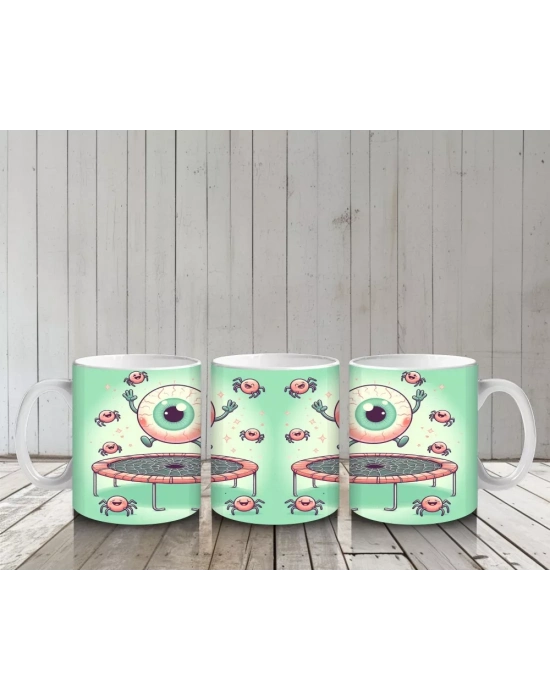 Göz Küresi ve Diş Şekerleriyle Renkli Cadılar Bayramı Baskılı Kupa