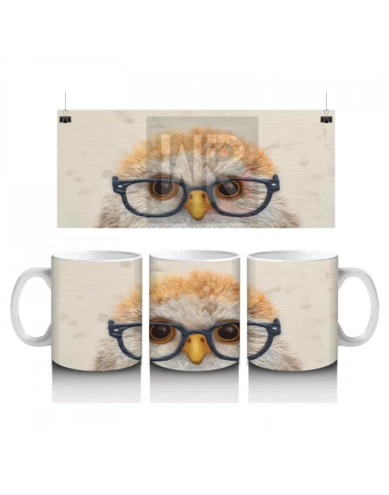 Gözlüklü Sevimli Baykuş Portresi – Baskılı Kahve Kupası
