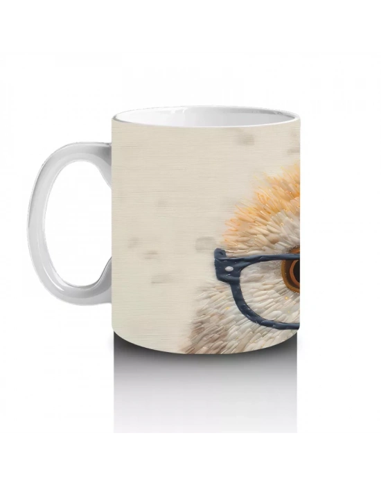 Gözlüklü Sevimli Baykuş Portresi – Baskılı Kahve Kupası