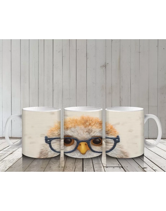 Gözlüklü Sevimli Baykuş Portresi – Baskılı Kahve Kupası