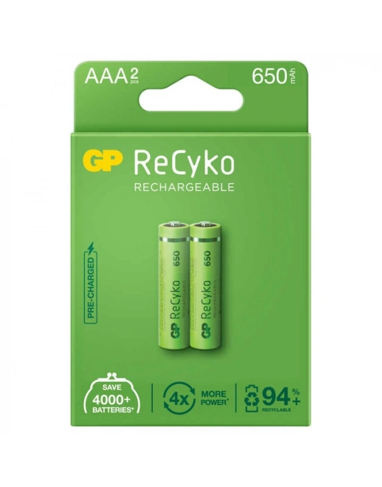 Gp Recyko 650mah Aaa Şarj Edilebilir İnce Kalem Pil 2li Paket