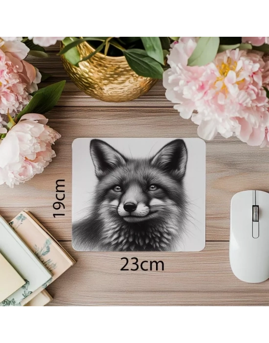 Grafit Tarzda Bakışları Derin Tilki Mouse Pad - 19x23 cm 2 mm Dikdörtgen İthal Baskılı Mouse Pad