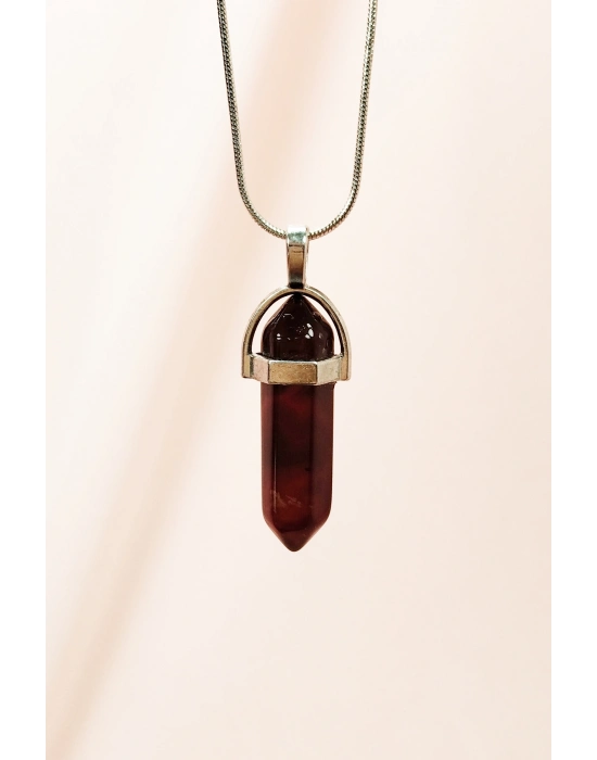 Granit Doğal Taşı Zincirli El Yapımı Tasarımlı Kolye Uç: 3,5 cm Zincir: 20 cm Kutulu