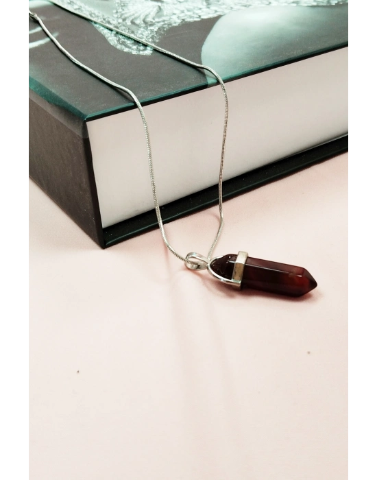 Granit Doğal Taşı Zincirli El Yapımı Tasarımlı Kolye Uç: 3,5 cm Zincir: 20 cm Kutulu