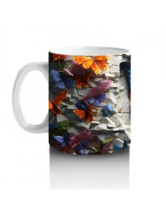 Granit Doku Üzerinde Mavi Kelebek – Baskılı Kahve Kupası