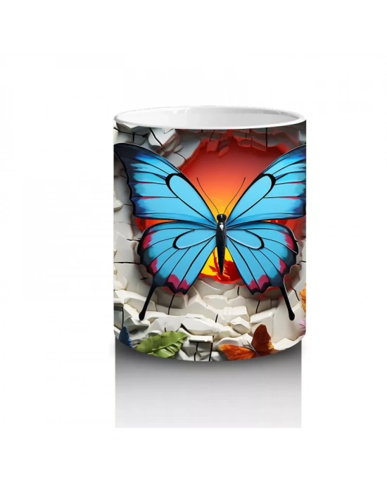 Granit Doku Üzerinde Mavi Kelebek – Baskılı Kahve Kupası